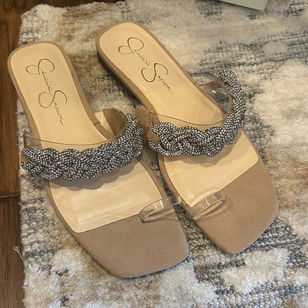 Jessica Simpson Tan and Silver Sandals